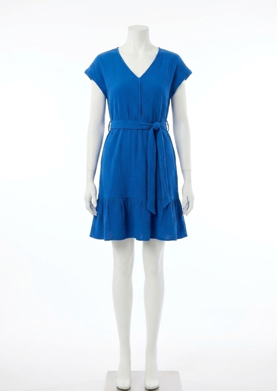 NEW TRIBAL cotton gauze cap sleeve dress with sash in royal